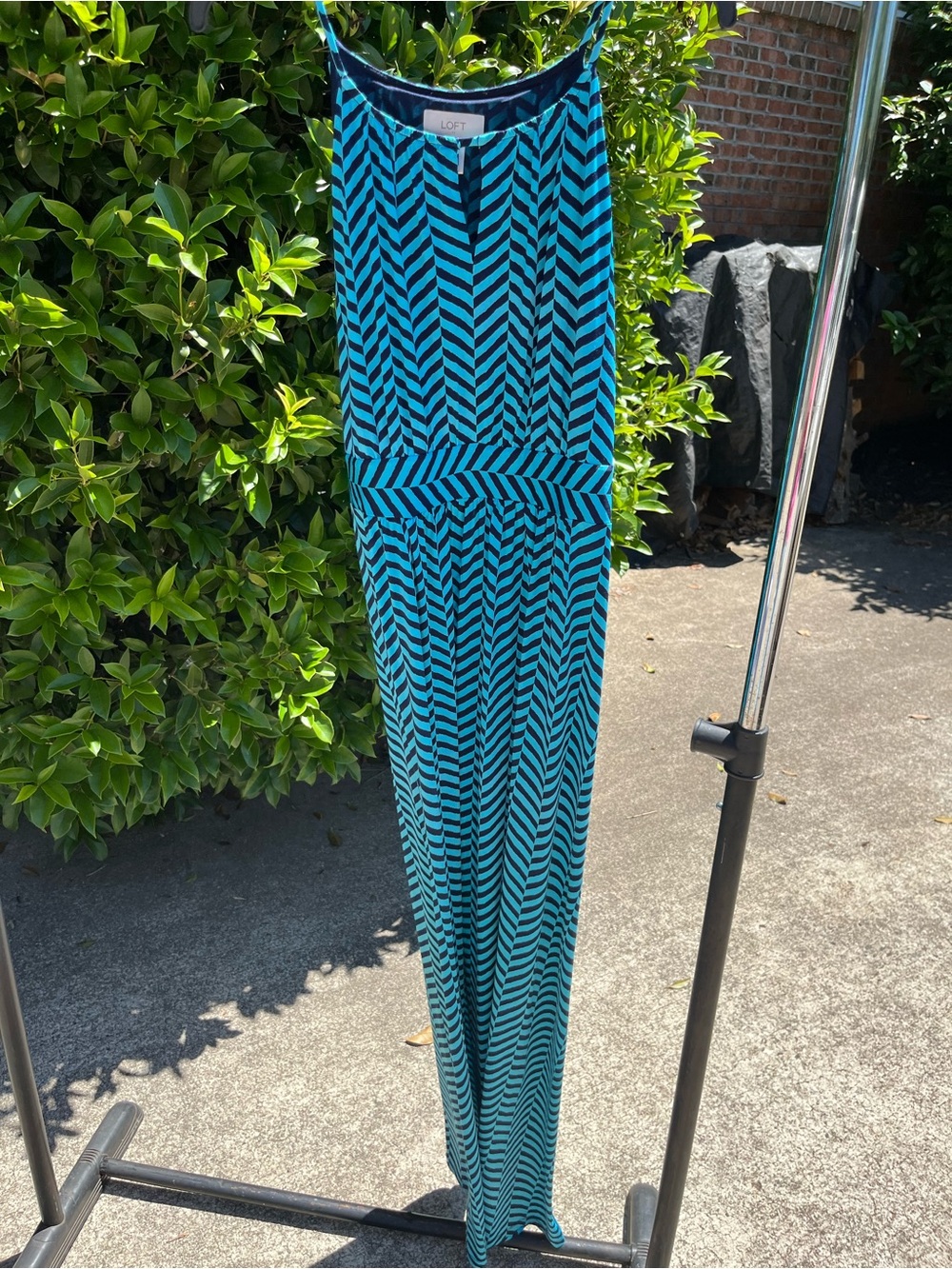 LOFT Striped Tank Maxi Dress in Teal and Navy